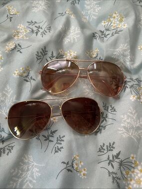 American Eagle Outfitters Rose Gold Aviator Sunglasses with Brown Lenses